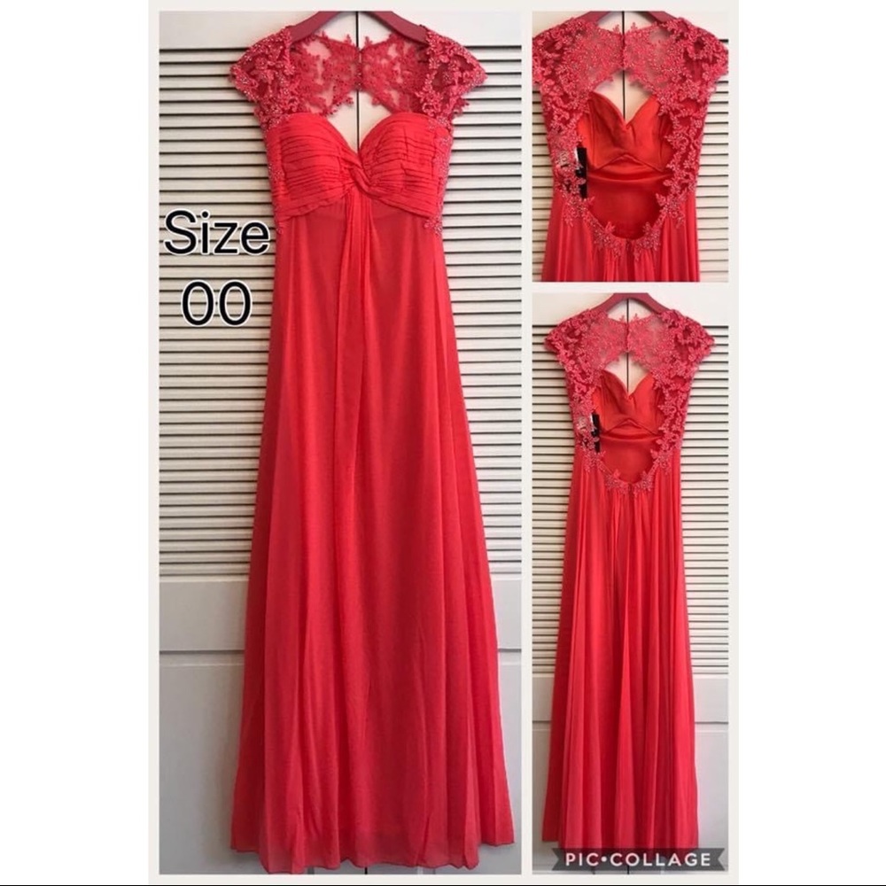 La Femme Bright Coral Evening Gown